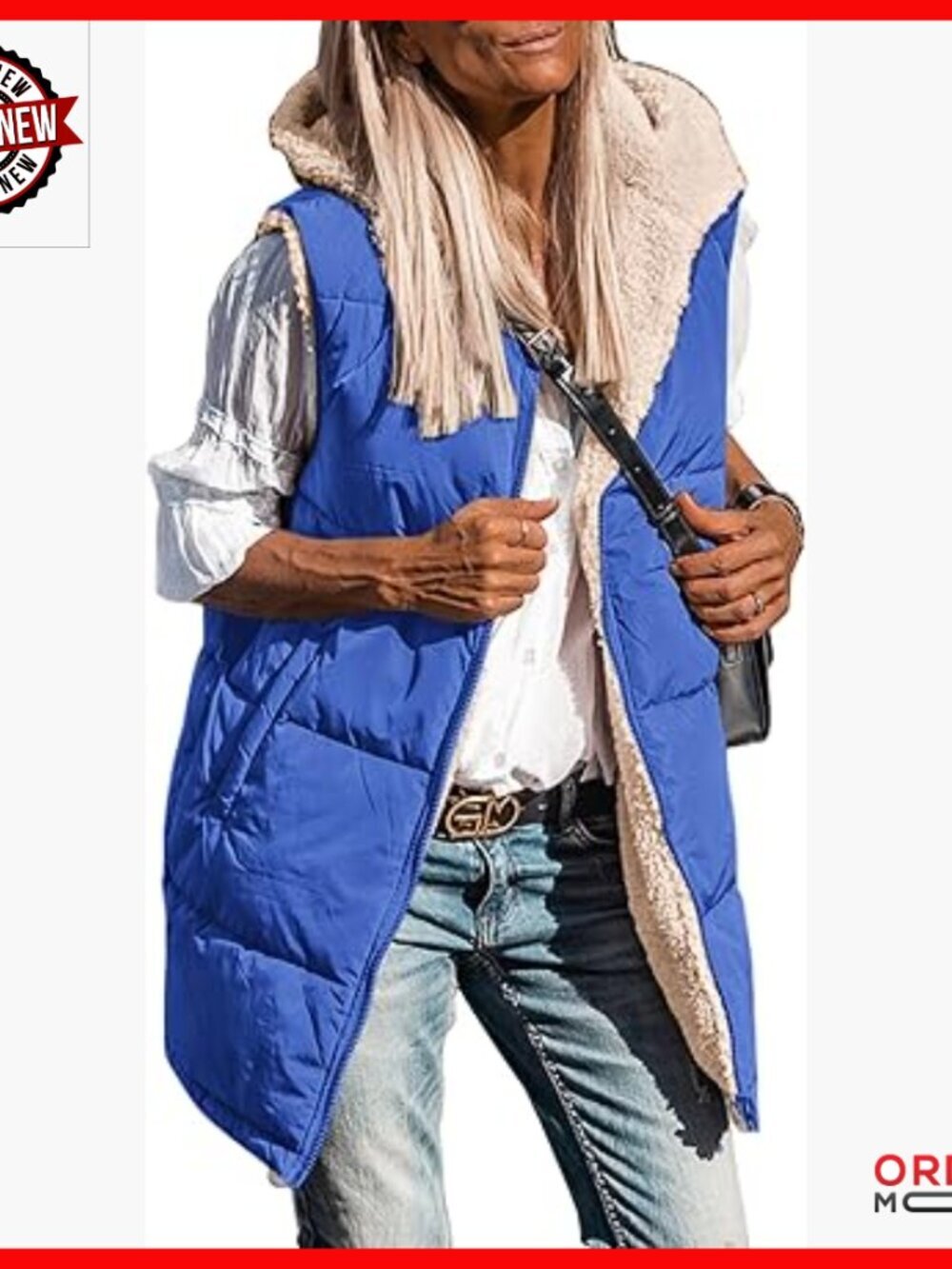 Reversible Fleece Vest Hooded Zip Up Sleeveless Long Winter Coat Women's
